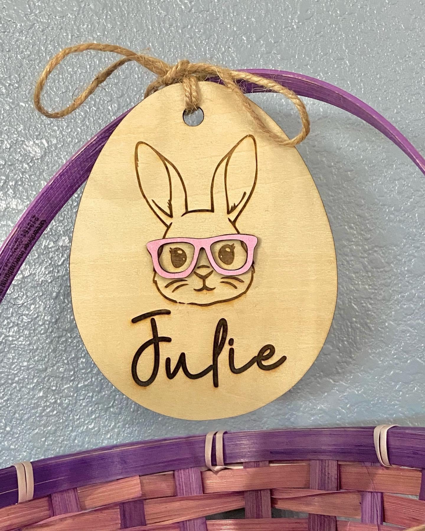 Hipster Bunny Basket Name Tag