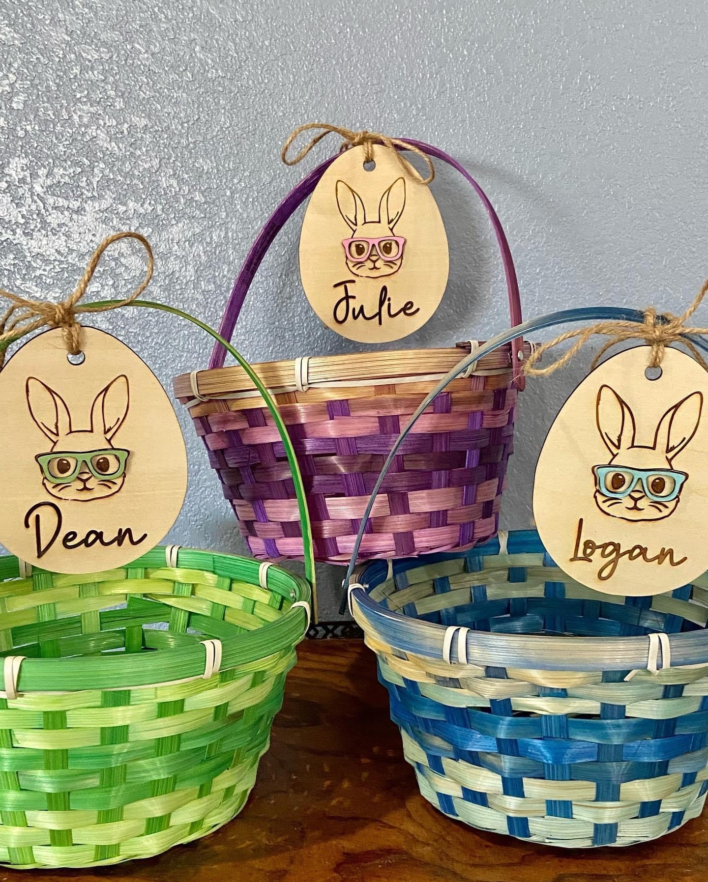 Hipster Bunny Basket Name Tag